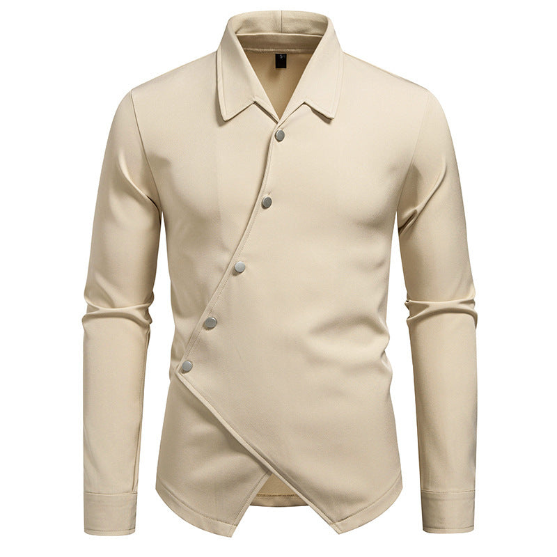 New High-end Men's Trendy Design Ruan Handsome Oblique Placket Shirt