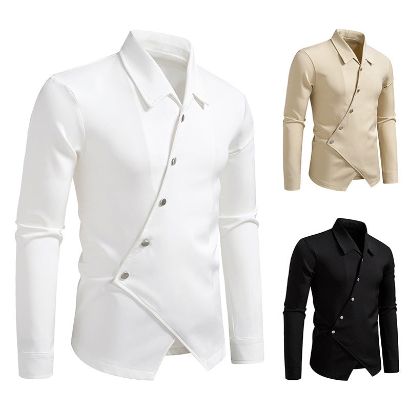 New High-end Men's Trendy Design Ruan Handsome Oblique Placket Shirt
