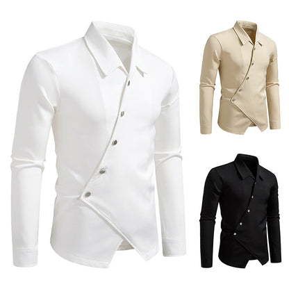 New High-end Men's Trendy Design Ruan Handsome Oblique Placket Shirt
