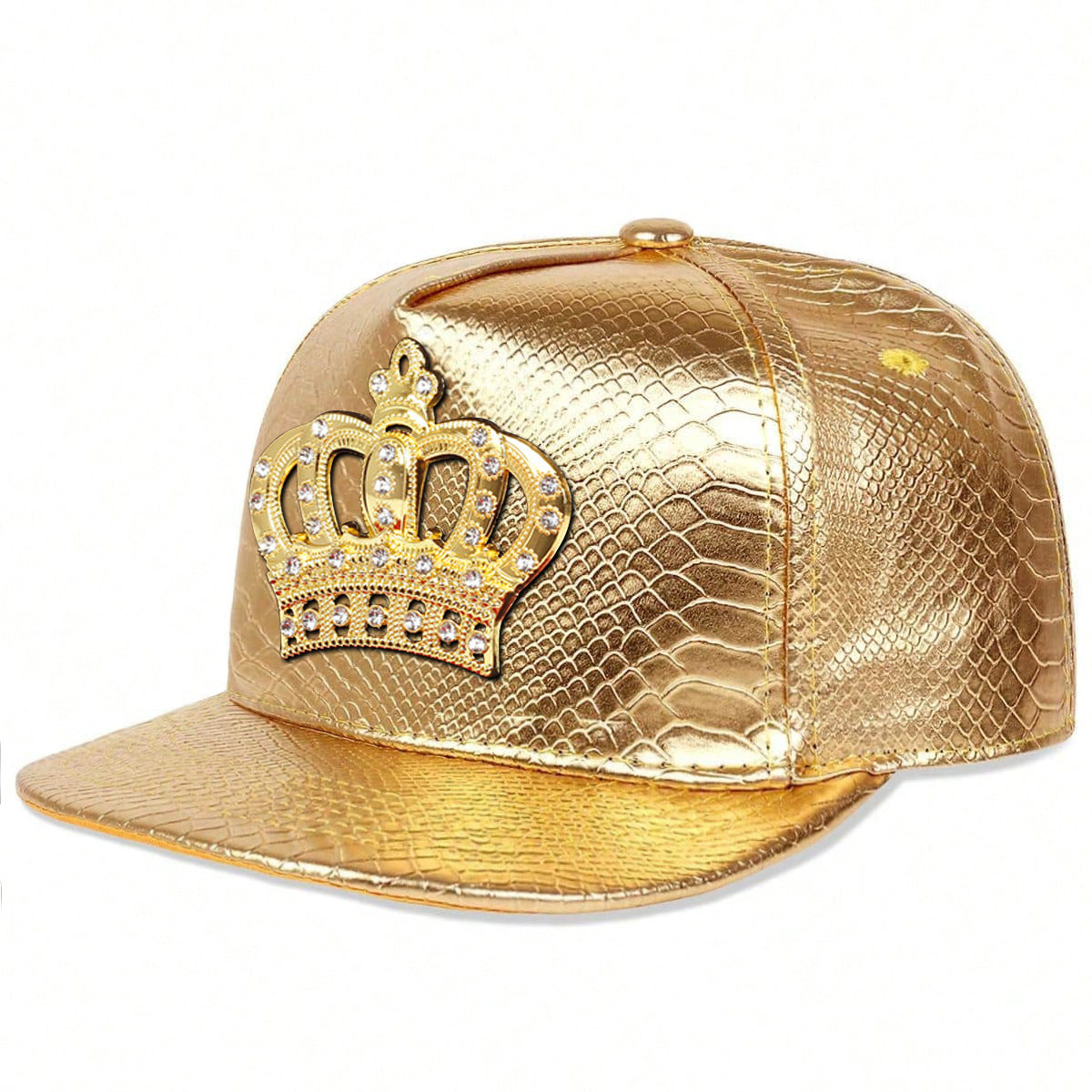 Crown Metal Label Hip Hop Hat European And American PU Leather Flat Eaves Cap
