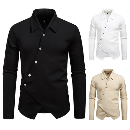 New High-end Men's Trendy Design Ruan Handsome Oblique Placket Shirt