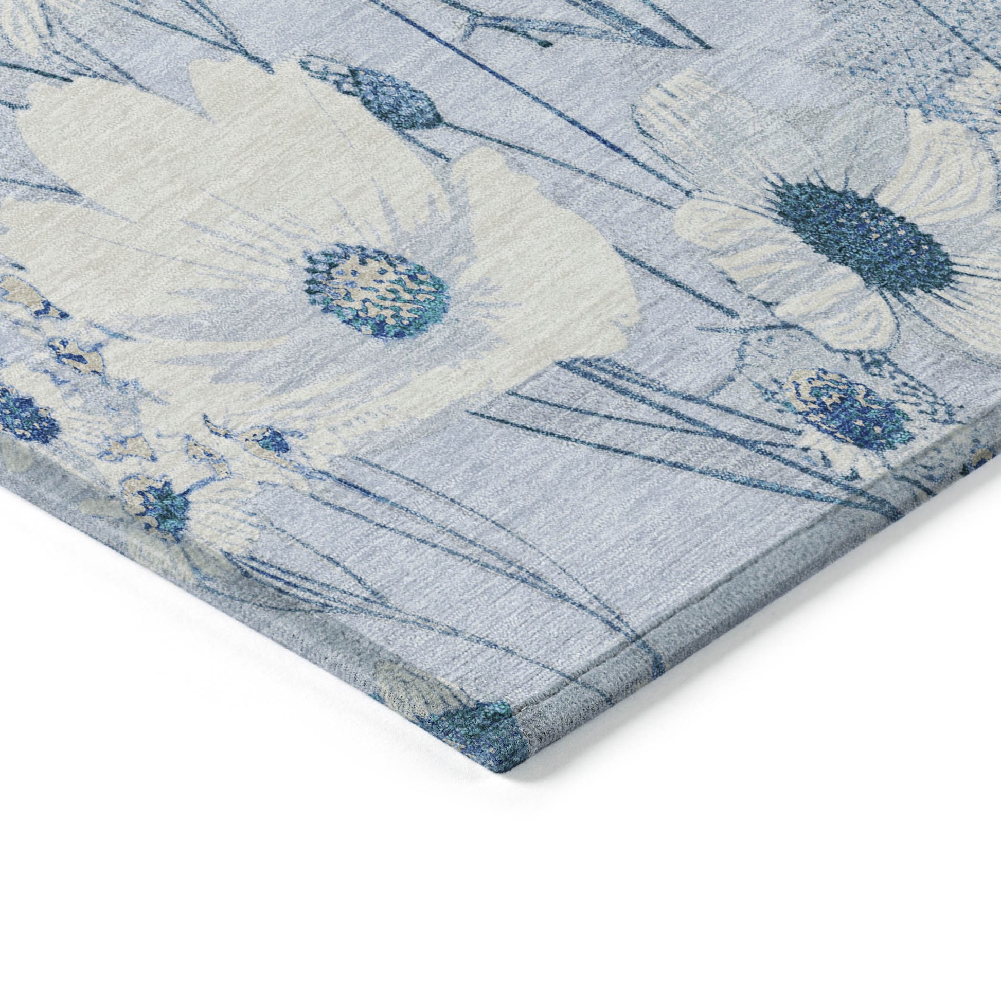 5' X 8' Sky Blue And Denim Blue Floral Washable Indoor Outdoor Area Rug-3