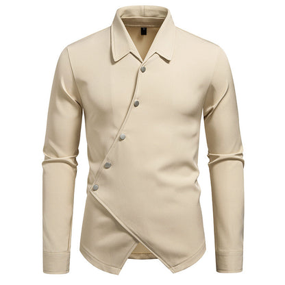 New High-end Men's Trendy Design Ruan Handsome Oblique Placket Shirt