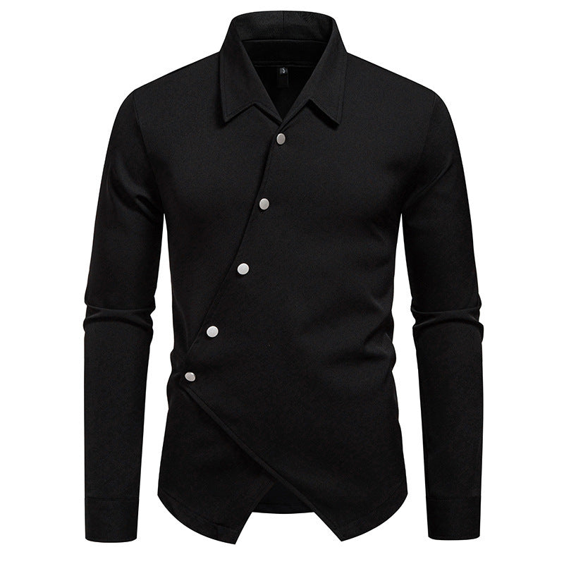 New High-end Men's Trendy Design Ruan Handsome Oblique Placket Shirt