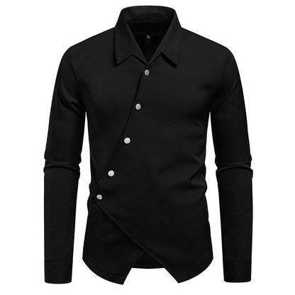 New High-end Men's Trendy Design Ruan Handsome Oblique Placket Shirt