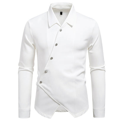 New High-end Men's Trendy Design Ruan Handsome Oblique Placket Shirt